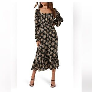 Astr Black Floral Long Sleeve Dress